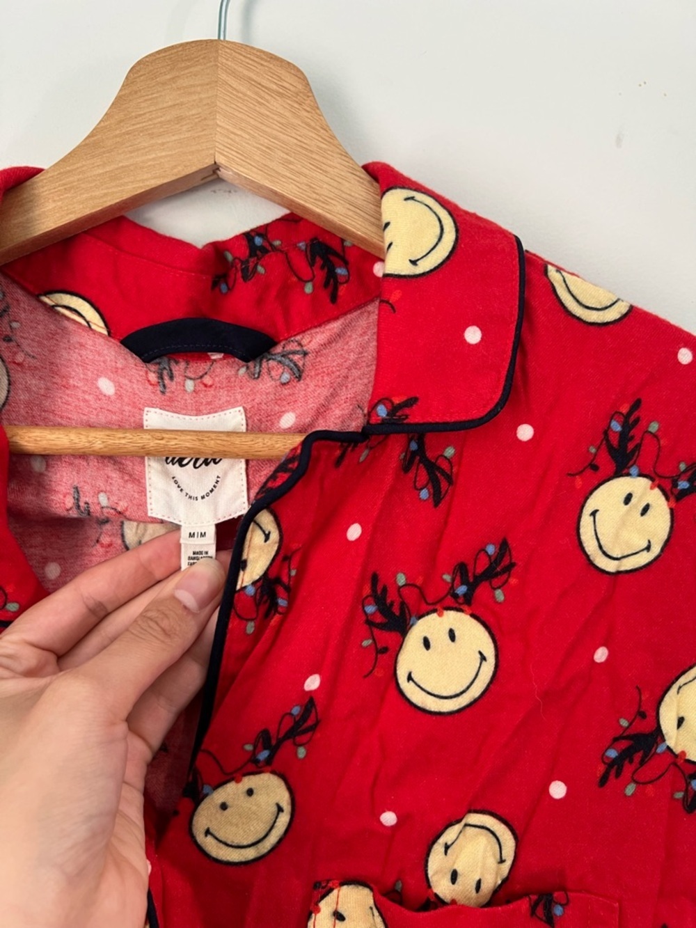 Aerie Smiley® Flannel Pajama Shirt + Ruffle Shorts Holiday Red Christmas PJ Set - Picture 7 of 13